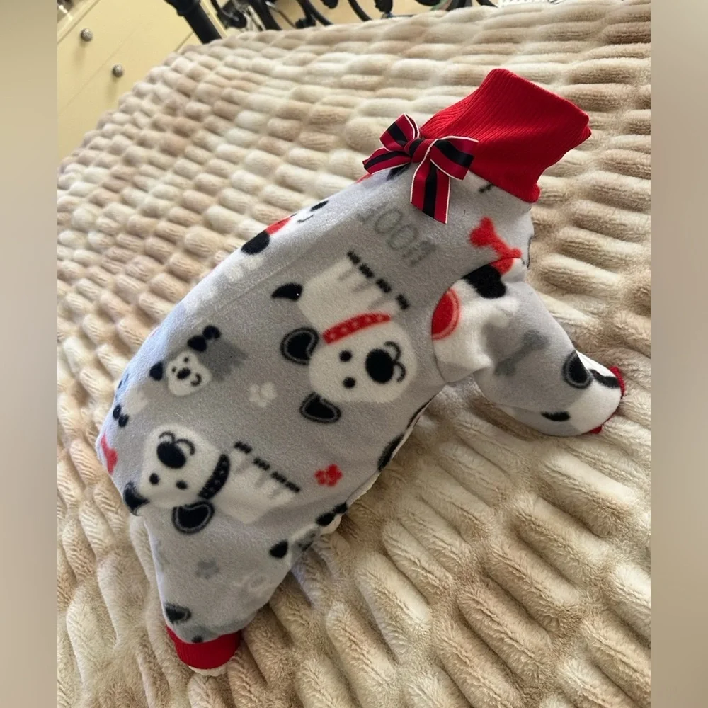 Cozy Snow Pup Fleece Dog Pajamas | Medium Dog Outfit | Holiday Loungewear